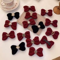 [COD] French diamond-encrusted pearl oval bow hair clip autumn and winter back head broken duckbill ins retro accessories female