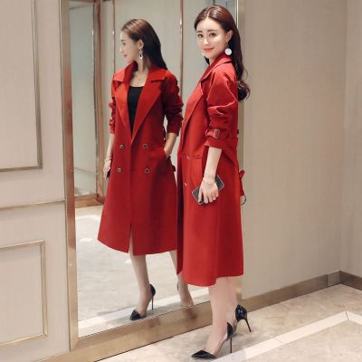 Goods spot windbreaker Womens Mid-length over-the-knee 2022 spring new style waist-waisted slimmer look British high-end classy
