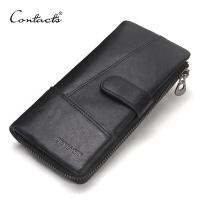 TOP☆CONTACTS Famous Brand Genuine Leather Men Wallets High Quality Long Clutch Wallet With Card Holder Purse Bag Coin Pockets