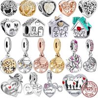 Hot Sale FAMILY Series Silver 925 Fit Original Pandora Bracelet Tree Of Life A Warm Family House Charm Bead Gift DIY Jewelry