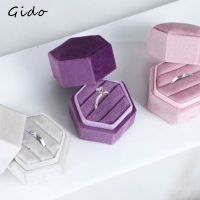Hexagon Velvet Jewelry Box with Detachable Lid 3 Compartment Ring Box for Wedding Ceremony Engagement Ring Display Box