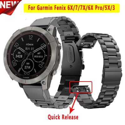 [ขายดี] สำหรับ Garmin Fenix 7 7S 7X 6 6X Pro 6S 5 5S 5X บวก3HR 20 22 26Mm นาฬิการัดโลหะสแตนเลส QuickFit สร้อยข้อมือ Correa
