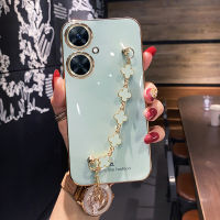 Maitus เคสสำหรับ Vivo Y27 4G / Y27 5G เคสมีสี่สร้อยข้อมือโคลเวอร์กรอบสี่เหลี่ยมเคลือบ6D เงากรอบด้านหลังป้องกันซิลิโคนเคสมือถือ