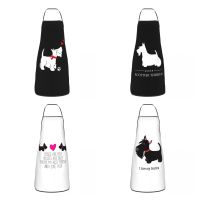 Black And White Scottish Terrier Apron for Women Men Unisex Bib Scottie Dog Cooking Kitchen Tablier Cuisine Chef Painting Aprons