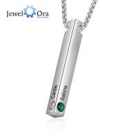 ❀  JewelOra Personalized Engraved Name Bar Necklaces for 4 Sides Custom Birthstone Pendant