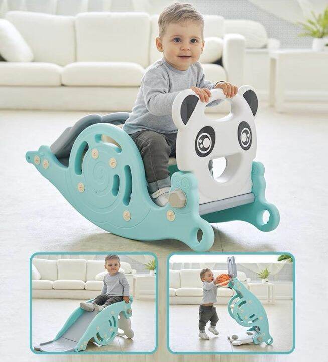 3 in 1 Home Playground Childrens Rocking Slide With Basketball Hoop ...