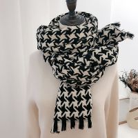 ผ้าพันคอ Houndstooth หรูสำหรับผู้หญิงและผู้ชายฤดูหนาวผ้าพันคอแคชเมียร์ลายสก็อตของขวัญวันหยุด