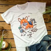 Corgi " Welcome Home " T-shirt เสื้อยืด ลายน้องหมาคอกี้S-5XL