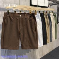 Top LUUD Summer Semi-Elastic Waist Casual 5-Point Pants Simple Breathable 100 Cotton Solid Color Slim Straight Shorts Men YY ☇