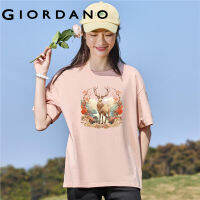 GIORDANO Women Chinese Style Series T-Shirts Moose Print 100% Cotton Tee Crewneck Short Sleeve Fashion Casual Tshirts 99393246