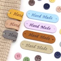 20Pcs Handmade Labels Tags Colorful PU Leather Hand Made Clothing Tag Knitting Label DIY Gift Bag Hat Sewing Accessories 45x13MM Stickers Labels