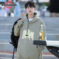 KYUSHUAD แขนยาวสไตล์ฤดูใบไม้ร่วงเสื้อแฟชั่นเสื้อกันหนาวฮู้ดแบบสวมหัวผู้ชาย