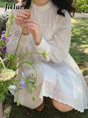 ♠☬✲ Jielur French Casual Kawaii White Dresses Women Spring Elegant One Piece Dress Korean Fashion Sweet Mini Dress Long Sleeve Chic