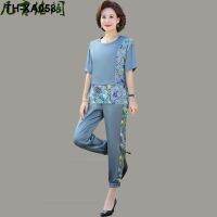 Mothers wear summer suit 2022 new middle-aged and elderly womens two-piece short-sleeved 40-50-60-year-old foreign style clothes