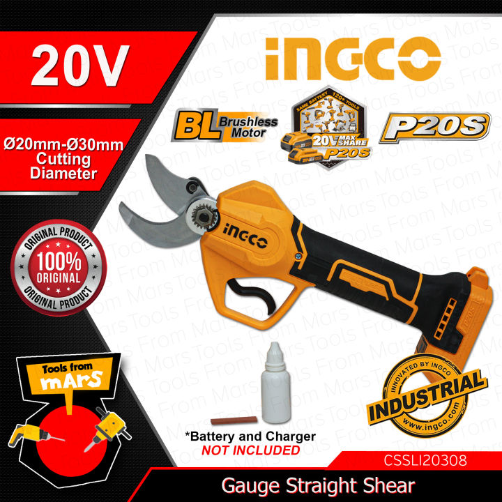 Ingco Li Ion Cordless 20v Gauge Straight Shear Brushless Motor Grass Shear Cutting Shear Hedge