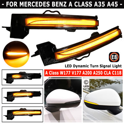 LED แบบไดนามิกเลี้ยวเลี้ยวกระจกมองข้างตัวบ่งชี้ลำดับแสงสำหรับ Benz A คลาส W177 V177 A200 CLA C118 2020-21