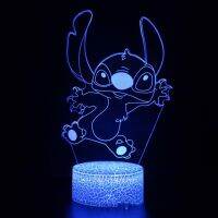 รูปดาวของเล่นรูปไฟ Led Lilo Stitch จากดิสนีย์การควบคุมระยะไกลแบบสัมผัสสีสันสดใสโคมไปตั้งโต๊ะ3มิติไฟกลางคืนวันเกิด