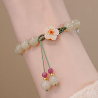 Jade round beads small peach blossom woven bracelet, female design, student girlfriends gift, Round Beads Bracelet 9L9U