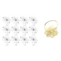 10Pcs Flower Design Napkin Rings Metal Gold Napkin Buckle &amp; 12 Pcs 3D Floral Metal Napkin Rings Holder