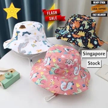 Kids Bucket Hat with String, Cute Cartoon Dinosaur Double-Sided Printing  Outdoor Summer Beach Sun Hat for Boys Grils