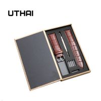 UTHAI P21 Leather Watchband Crocodile Pattern Strap 12mm 14mm 16mm 18mm 20mm 22mm 24mm Silver Metal Buckle Clasp Women Men