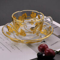 Crystal Glass coffee Cup And Saucer Handmade gold thread Afternoon tea Teacup Set Eco Friendly Drinking Glasses