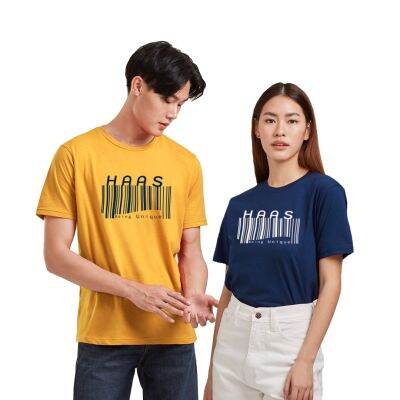 haas เสื้อยืดแขนสั้น unisex ผู้ชาย ผู้หญิง ลายสกรีน Bar code SBSK2623