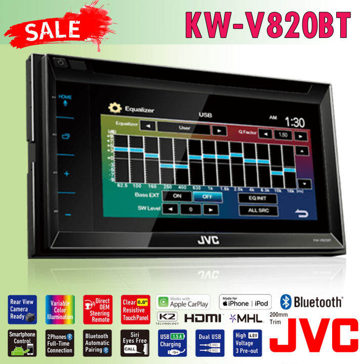 jvc-รุ่นkw-v820btเครื่องเล่นติดรถยนต์-หน้าจอระบบสัมผัส-ขนาด-6-8นิ้ว-สัมผัสลื่นไหล-รองรับ-apple-car-play-bluetoothเชื่อมต่อโทรศัพท์ได้-2เครื่องพร้อมกัน