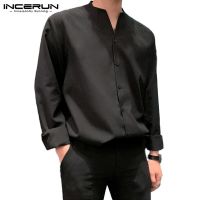 ♙ INCERUN Mens Casual Long Sleeve V Neck Buttons Up Loose Style Fashion Shirts