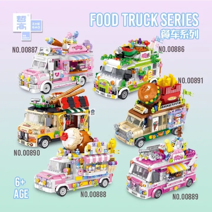 Building Blocks Food Truck Fruit Dessert Ice Cream Cake Sushi Burger 