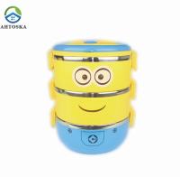 AHTOSKA Cute Cartoon Children Lunch Bento Box Three Layers Food Container For Students Stainless Steel Dinnerwares