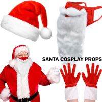 Christmas Cosplay Santa Claus Beard Mask Xmas Hat Eyebrow Gloves Costume for New Year Christmas Party Role Play Decoration