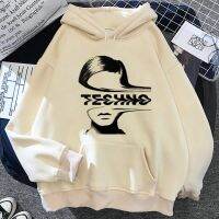 Techno Hoodies ผู้หญิงแขนยาวโกธิค90S มีฮู้ดสไตล์เกาหลีเสื้อสวมหัวแนวกอธิคสำหรับผู้หญิง