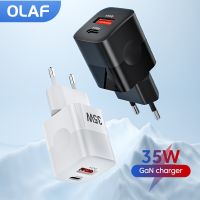 Olaf 35W ปลั๊ก Eu ชาร์จ GaN USB PD ผนัง2พอร์ตสำหรับ Iphone 13 14แท็บเล็ตสูงสุดโทรศัพท์