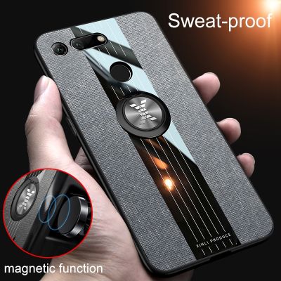 「Enjoy electronic」 For Honor View 20 Case Ring Stand Holder Fabric Texture Glossy Hard Cover Soft Frame Phone Case For Huawei Honor View 20 10
