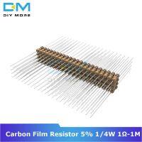 `2023 au100PCS Diymore Carbon Film Resistor 514W 0.25W 1R-1M Ohm 1K 2.2K 4.7K 5. 1K 6.8K 10K 15K Resistance 1 +1 -1