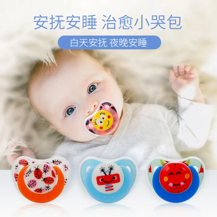 Green star Baby pacifier silicone with lid butterfly round flat