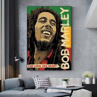 การพิมพ์ผ้าใบ Seni Potret Bob Marley Penyanyi Terkenal dan Gambar Seni Dinding Lukisan Vas Cetak untuk Dekorasi Ruang Tamu (Tanpa Bi