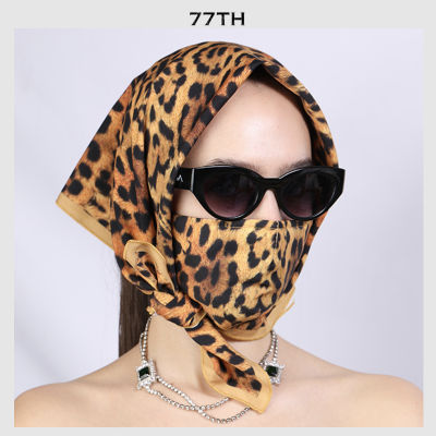 77th leopard scarft ผ้า silk พิมพ์ลายเสือดาว