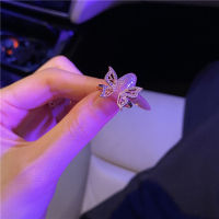 Simple and fashionable butterfly micro-inlaid zircon open ring ins index finger ring for female birthday gift wholesale