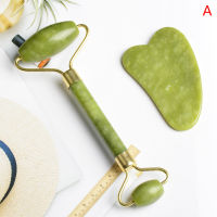 JKM Azt 2pcs Facial Massager Roller Natural Jade Stone Guasha Board Scraper Face Lift