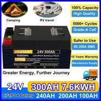 Lifepo4 24V 200Ah 300Ah 100Ah ชุดแบตเตอรี่ความจุ25.6V 7.6Kwh 8S 200A BMS 5000 + รอบลึก10ปีปลอดภาษี