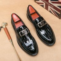 New Loafers for Men Patent Leather Stone Pattern Slip-On Round Toe Wedding Shoes for Men Free Shipping Size 38-45 Men Shoes