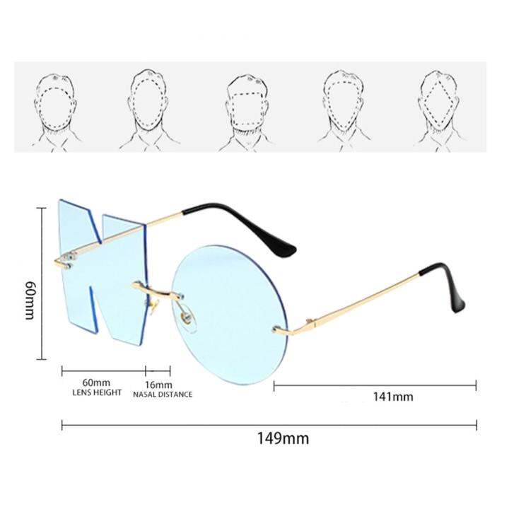 yotjar-แว่นตากันแดดฤดูร้อนลายตัวอักษรไม่มีแว่นกันแดดสำหรับสีฟ้าอ่อนปาร์ตี้วันหยุด