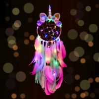 Unicorn Dream Catcher Home Decor Feather Macrame แขวนผนัง LED ตกแต่งสำหรับวัยรุ่นเด็กสาวห้องนอน-ea8