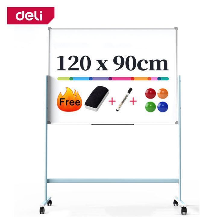 deli-กระดานไวท์บอร์ดขาตั้ง-กระดานแม่เหล็ก-กระดานไวท์บอร์ด-ด้านเดียว-90x120cm-อุปกรณ์สำนักงาน-mobile-whiteboard