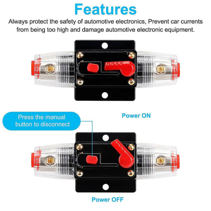 150a-ตัวยึดฟิวส์เครื่องเสียงรถยนต์ระบบสวิตช์เบรกเกอร์ออโตเมติกแบบกลับด้านได้ระบบป้องกันเกินพิกัดปัจจุบัน