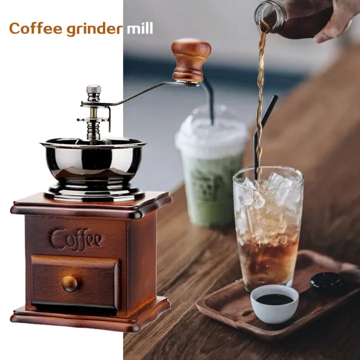 Vintage Antique Wooden Manual Coffee Grinders Stainless Steel Retro