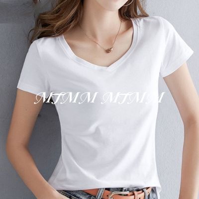 MTMM ✨แฟชั่นของผู้หญิง ✨แขนสั้นสีพื้น เสื้อยืดผู้หญิง เสื้อยืดคอกลม/คอวี AYF012