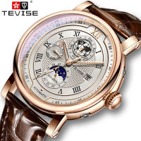 2023 TEVISE Business Waterproof Mens Mechanical นาฬิกาแบรนด์หรูนาฬิกาหนังสำหรับผู้ชาย Moon Phase นาฬิกาข้อมืออัตโนมัติ